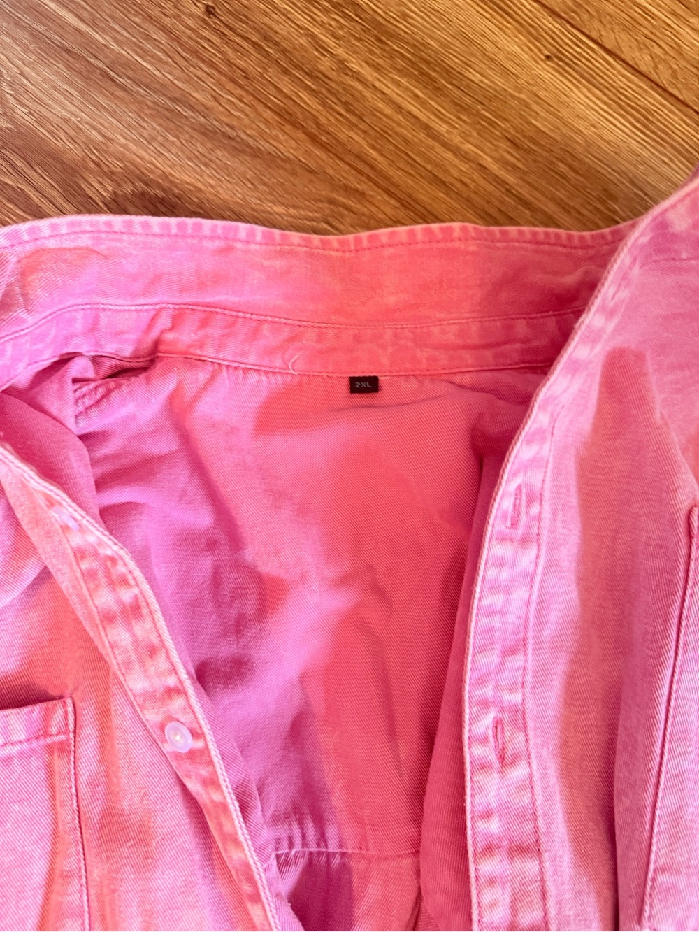Pink Denim Shacket with Cream Cable Knit Sleeves - Picture 2 of 3